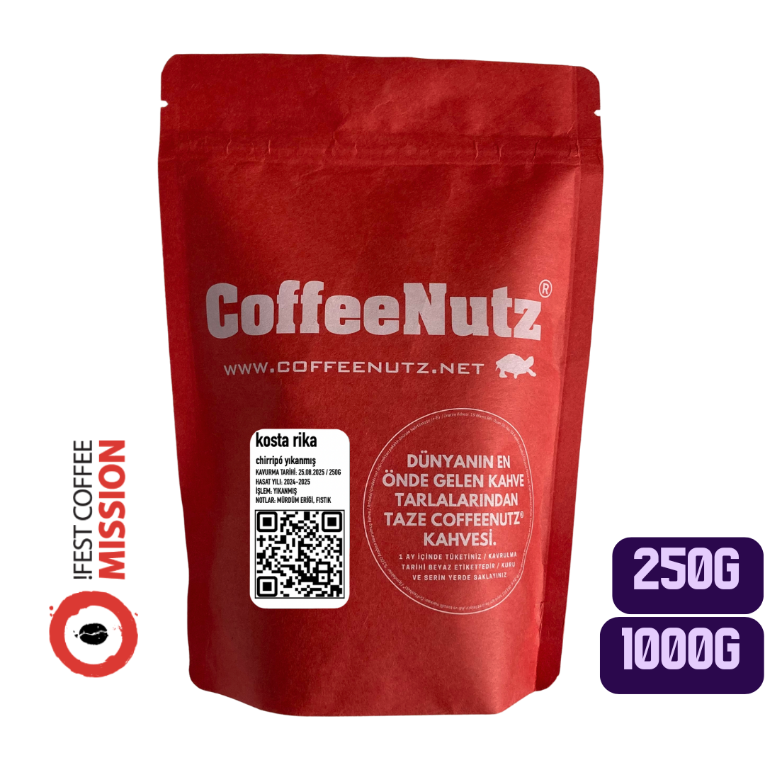 CoffeeNutz® Taze Kavrulmuş 250G Kosta Rika Chirripó Yıkanmış Kahvesi