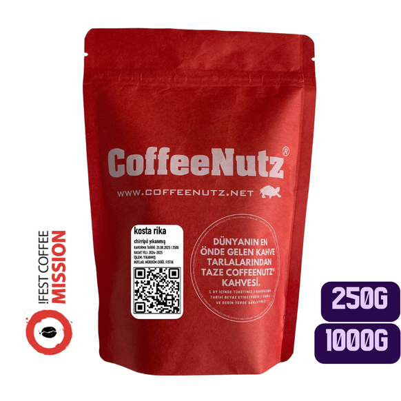 CoffeeNutz® Taze Kavrulmuş 250G Kosta Rika Chirripó Yıkanmış Kahvesi